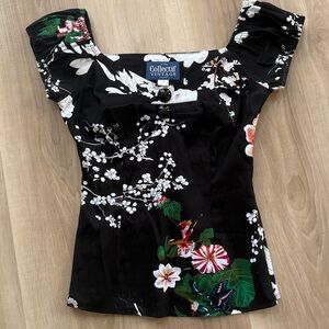 Collectif Vintage Floral Black Top